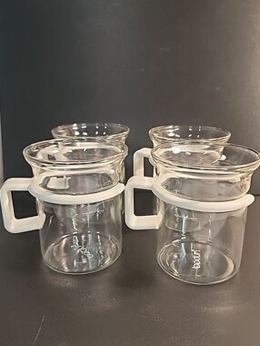 BODUM Bistro Glass Mug Set of 4 White Handle Coffee Espresso Tea Cup Picard